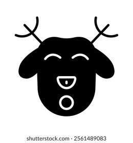 Deer, linear icon solid. Deer head with antlers. Line with editable stroke