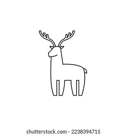 Ilustración vectorial lineal del ciervo. Icono minimalista del contorno negro del animal nórdico. Ornamento escandinavo. concepto de Navidad.