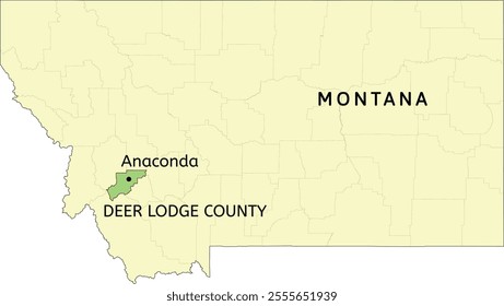 Deer Lodge County and city of Anaconda location on Montana state map