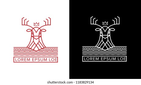 Deer logo & badge flat modern minimal design illustration
