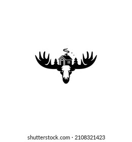 deer logo and cabin design vector