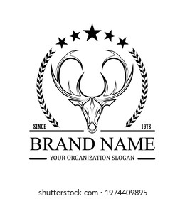 Deer logo in classic elegance line art style. Vector emblem for your corporate identity, vintage illustration, sport poster, logo, brand and etc.