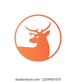 Logo de ciervos diseño creativo con círculo naranja