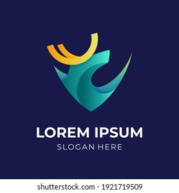 deer logo design with 3d yellow and blue color style