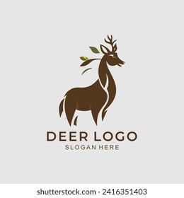 deer logo design inspiration. deer icon. deer leaf