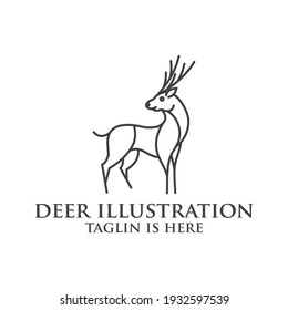 deer logo design silhouette vector, Best deer logo design, illustration and logotype. A great, elegant deer standing gracefully. Hunter logo t-shirt minimal design. Deer icon for company logo.