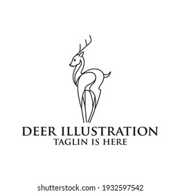 deer logo design silhouette vector, Best deer logo design, illustration and logotype. A great, elegant deer standing gracefully. Hunter logo t-shirt minimal design. Deer icon for company logo.