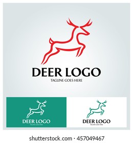 Deer logo design template ,Deer jumping logo ,Horns logo ,Vector Illustration