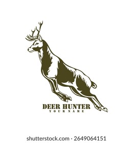 Vetor de design de logotipo de veado. Ilustração de modelo de cervo de silhueta. Símbolo de ícone