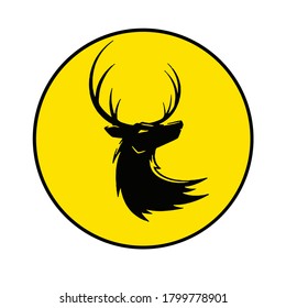 Diseño del logo del ciervo con el logo de moda de la imagen de trineo amarillo para el santuario de la vida salvaje.