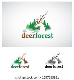 Deer logo design, for your design and your illustration. Your company identity with wood background or forest. 
Hunter - Vector