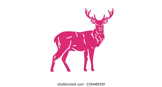 Deer logo. Farm template. Simple cartoon design icon, emblem. View from side, profile. Realistic silhouette. Flat style vector illustration.