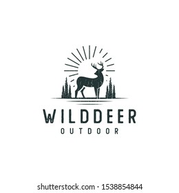 deer logo, forest scenery classic silhouette illustrations, animal vector design
