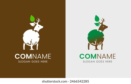 Deer logo, hunter logo icon, leaf icon, hunter with a gun, sunrise, deer round shape, mountain, A great, elegant deer are standing gracefully. icon for company minimalist