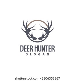 Deer Logo, Deer Hunter Vector, Forest Animal Design, Deer Antlers Retro Vintage Symbol Design Icon