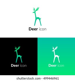 Deer logo icon flat and vector design template. Minimalism icon. Logotype animal with light green gradient color. Creative vision concept logo, elements, sign, symbol for card, brand, banners.