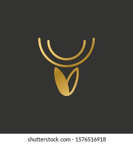 deer logo, line gold abstract minimal icon, head of reindeer, vector illustration