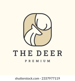 Deer logo line icons. Wild reindeer outdoor brand label.