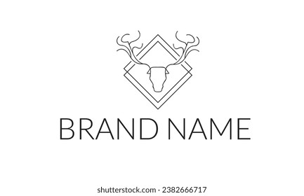 Deer logo line icons. Wild reindeer outdoor brand label. Elk antlers sign. Wildlife stag symbol. Vector