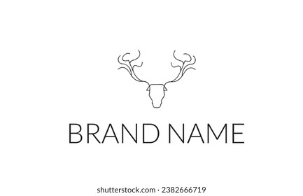 Deer logo line icons. Wild reindeer outdoor brand label. Elk antlers sign. Wildlife stag symbol. Vector