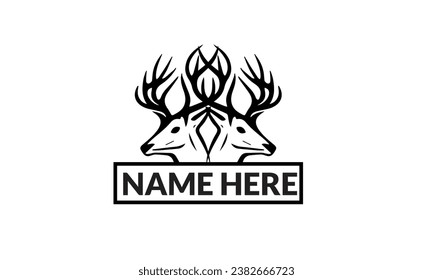 Deer logo line icons. Wild reindeer outdoor brand label. Elk antlers sign. Wildlife stag symbol. Vector
