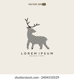 Deer logo line icons. Wild reindeer outdoor brand label. Elk antlers sign. Vector illustration