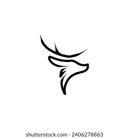 Iconos de la línea del logotipo del venado. Etiqueta de marca de reno salvaje al aire libre. Firma de los corderos de elk. Símbolo del comodín. Ilustración vectorial.