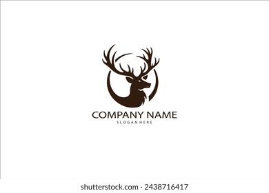 Deer logo line icons. Wild reindeer outdoor brand label. Elk antlers sign. Wildlife stag symbol. Vector illustration.