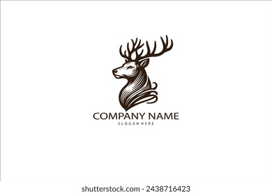 Deer logo line icons. Wild reindeer outdoor brand label. Elk antlers sign. Wildlife stag symbol. Vector illustration.