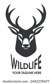 Deer logo line icons. Wild animal brand label. Vector illustration.