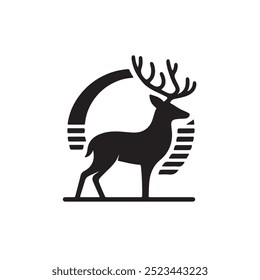 Iconos de línea de logotipo de ciervo. Etiqueta de la marca de renos salvajes al aire libre. Señal de cuernos de alce. Símbolo de ciervo de la vida silvestre