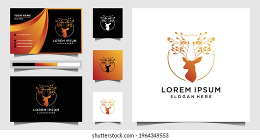 Deer logo with nature concept and business card Premium Vektor