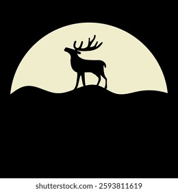 Deer logo on moon background in minimalistic style