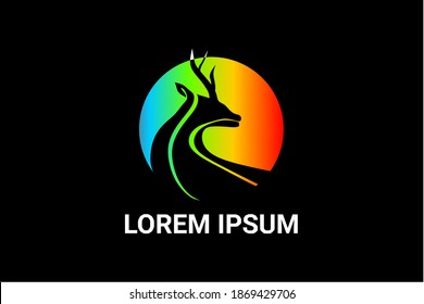 Deer logo silhouette with gradient background. Modern animal concept