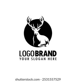 deer logo silhouette illustration. illustration of a male deer sitting. vector