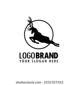 deer logo silhouette illustration. wanting to gore. flying deer. vector