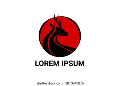 Deer logo silhouette with red background. Modern animal concept