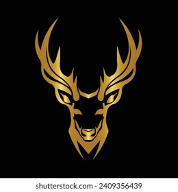 Deer Logo. Simple Vector illustration. Emblem design  business template. Classic Deer horn Face icon. Wildlife Hunting. Silhouette of Head. Stag, Buck, Hart, Reindeer, Mule,  Whitetail, Elk, Antler. 