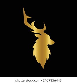 Deer Logo. Simple Vector illustration. Emblem design  business template. Classic Deer horn Face icon. Wildlife Hunting. Silhouette of Head. Stag, Buck, Hart, Reindeer, Mule,  Whitetail, Elk, Antler. 