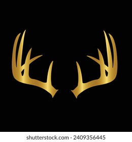 Deer Logo. Simple Vector illustration. Emblem design  business template. Classic Deer horn Face icon. Wildlife Hunting. Silhouette of Head. Stag, Buck, Hart, Reindeer, Mule,  Whitetail, Elk, Antler. 