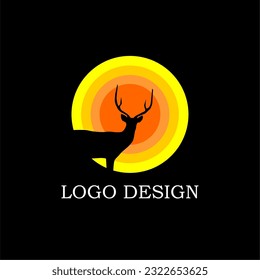 Deer logo in the sun on black background.vector illustration