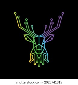 Deer logo with technology element Premium Vector 
