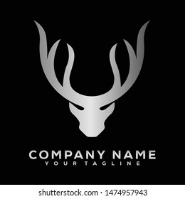 Deer Logo Template Brand Icon Vector Silver Luxury Company Black Background