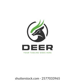 deer logo vector illustration. deer silhouette logo template. Running Jumping Leaping Ibex Antelope silhouette for adventure outdoor zoo safari travel trip or wildlife conservation logo design