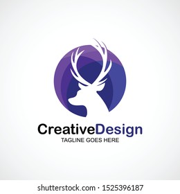 Deer logo vector, modern concept with purple colors white isolated background.eps10