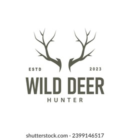 Deer logo, vintage wild deer hunter design deer antlers Product brand illustration