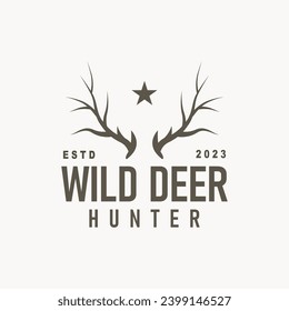 Deer logo, vintage wild deer hunter design deer antlers Product brand illustration