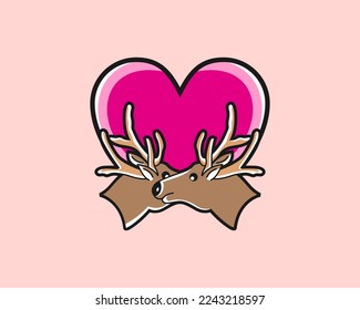 Deer in Love cute logo illustration 