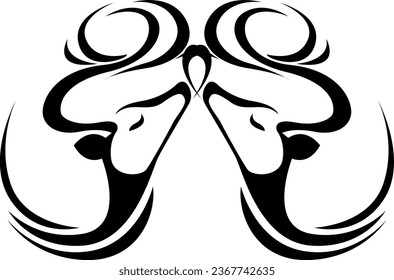 Deer in love tattoo, tattoo illustration, vector on a white background.