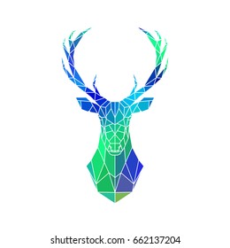 Deer low poly portrait. Blue and green gradient. Abstract polygonal illustration. 